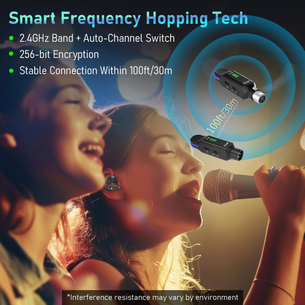 JOYO 2.4GHz Wireless Microphone System 4 Channel Transmitter & Receiver Dynamic