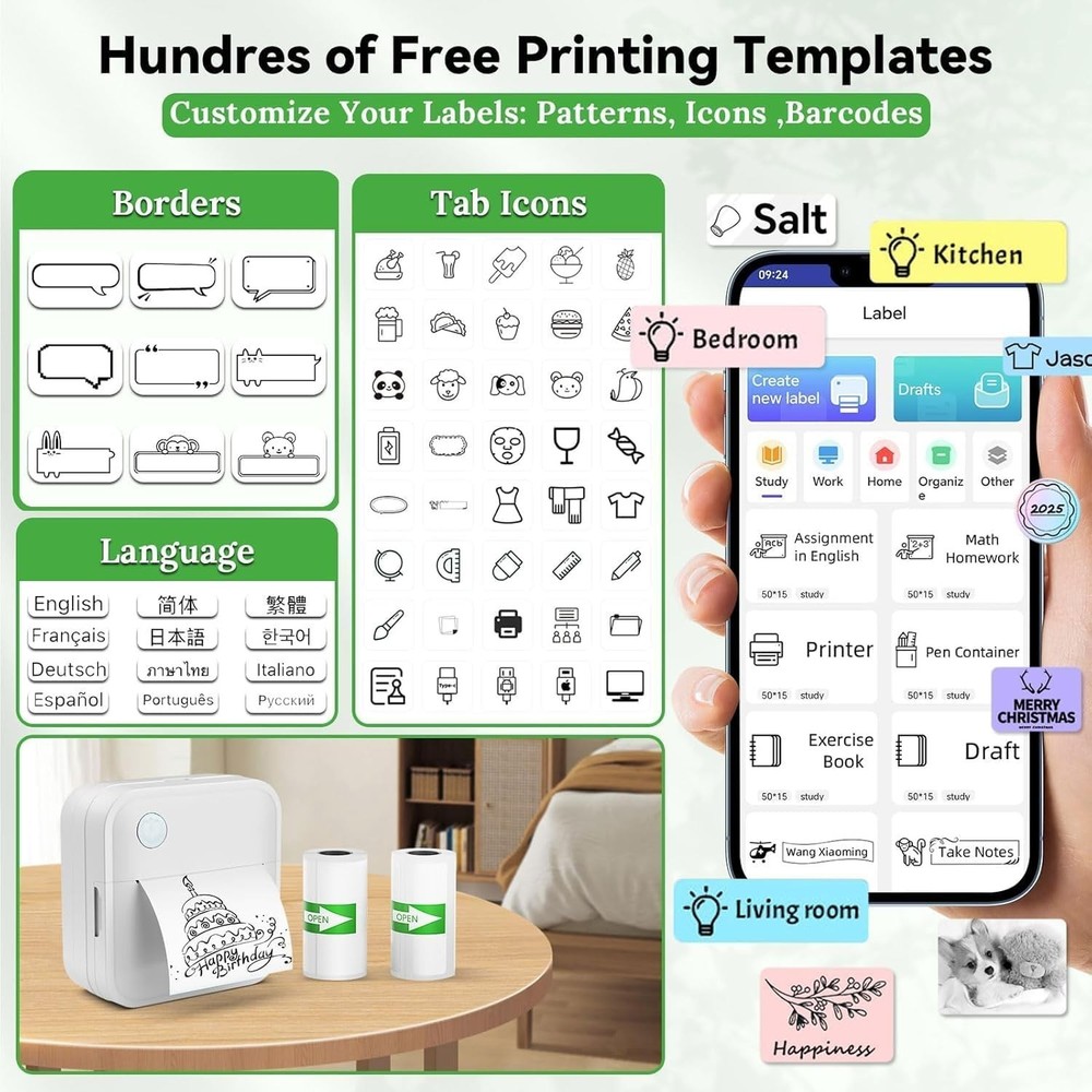 Mini Sticker Label Maker Machine Tape 2 Inch Bluetooth Themal Printer Inkless