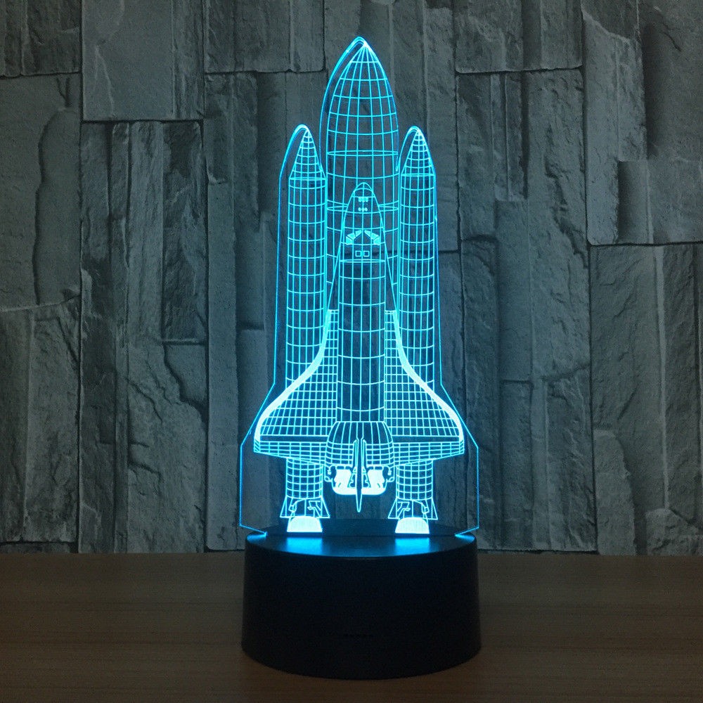 3D Space Rocket Night Light 7-Color Changing LED Table Lamp W/ Remote Control A