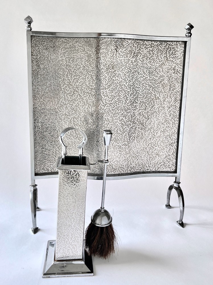 1900s Nautical Coral Pattern Regency Fireplace Screen & Tool Companion - England