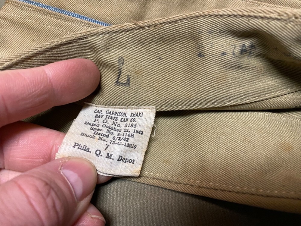 ORIGINAL WWII US ARMY INFANTRY SUMMER KHAKI OVERSEAS GARRISON HAT CAP-MEDIUM