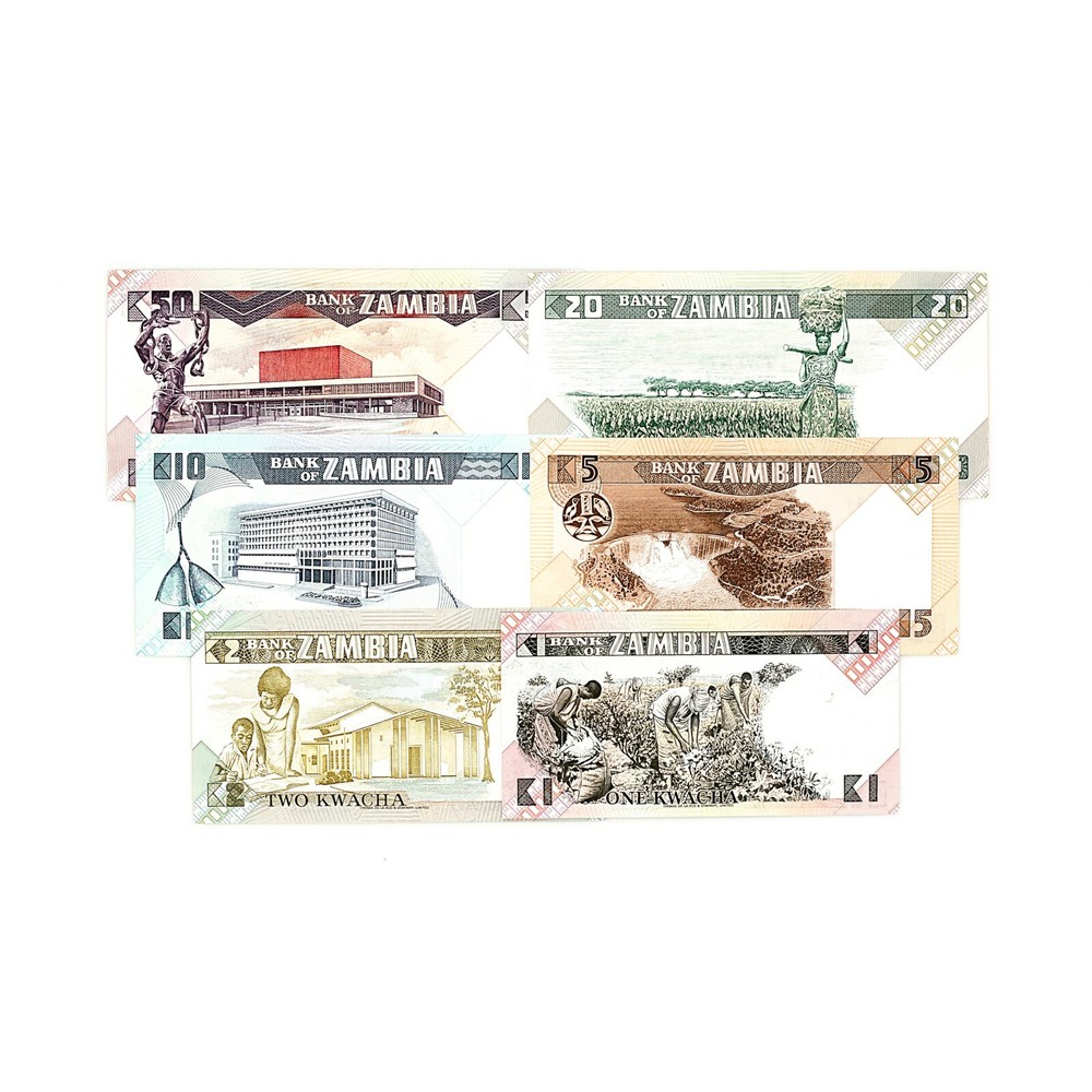 6 diff. Zambia 1980's Au-Unc.