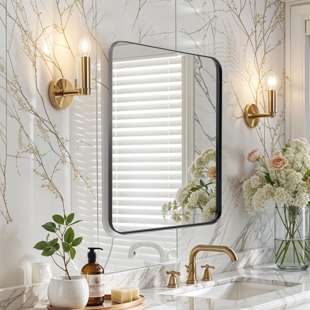 Modern Anti-Rust Bathroom Mirror - Rounded Rectangle, Decorative Bedroom Piece