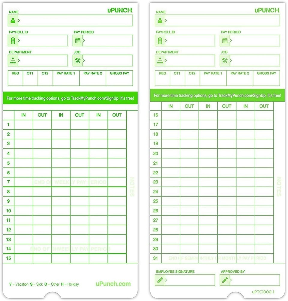 Professional Time Clock Cards - 50 Pack, Solid Design for Accurate Time Tracking