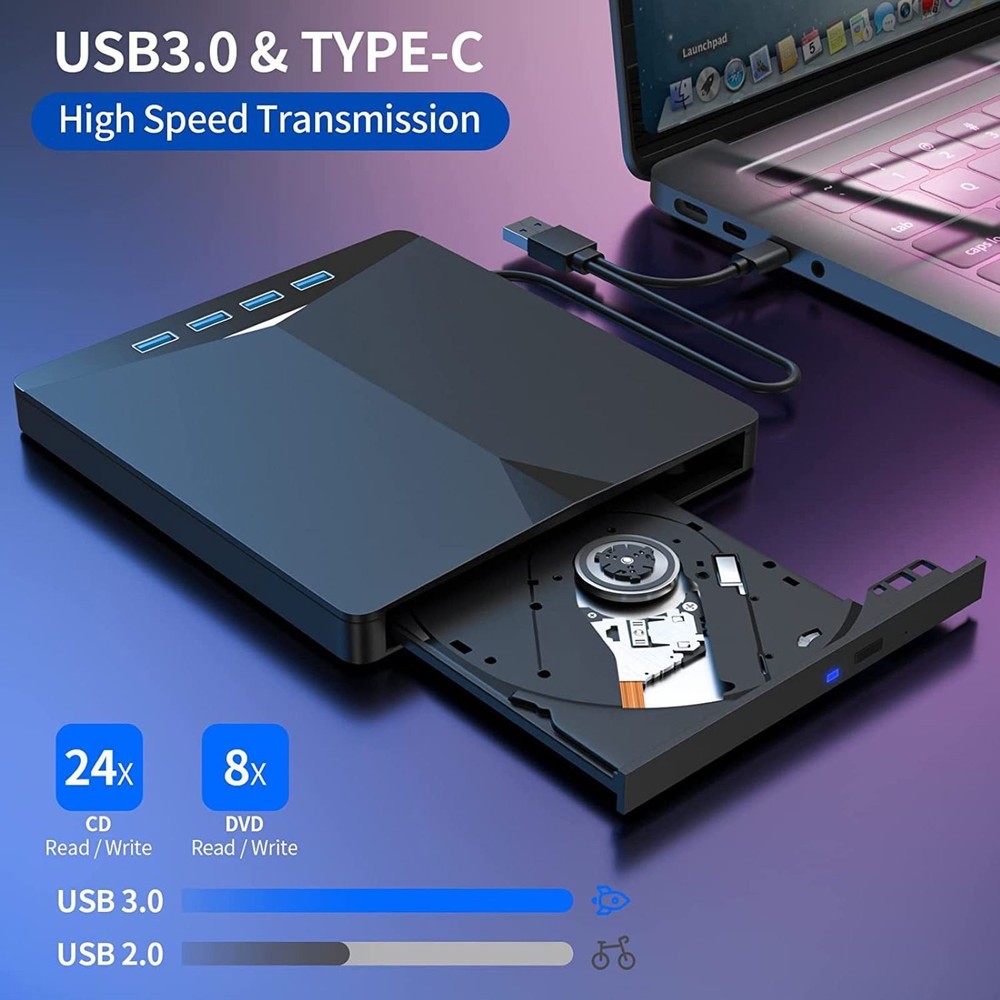 1pc Portable External CD DVD Drive PC Laptop Burner Reader Writer USB 3.0