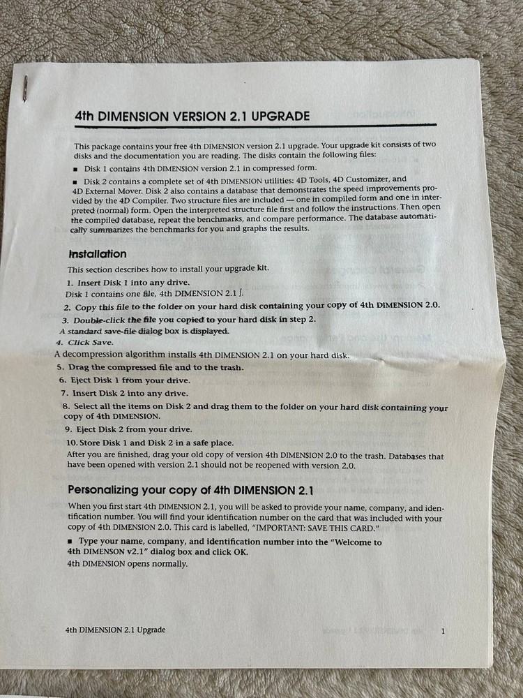 4th Dimension Apple Macintosh software. ACIUS Relational Database For Macintosh