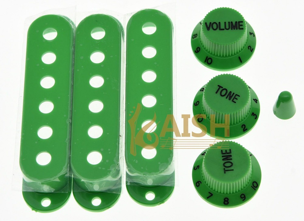 ST Style Green Guitar Pickup Covers Knobs with ST Switch Tip Cap for Strat