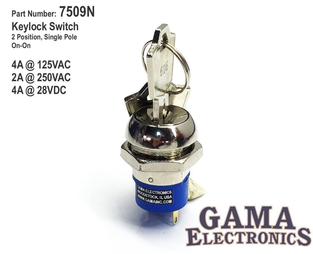 2 Position Single Pole On-On Keylock Switch - 7509N