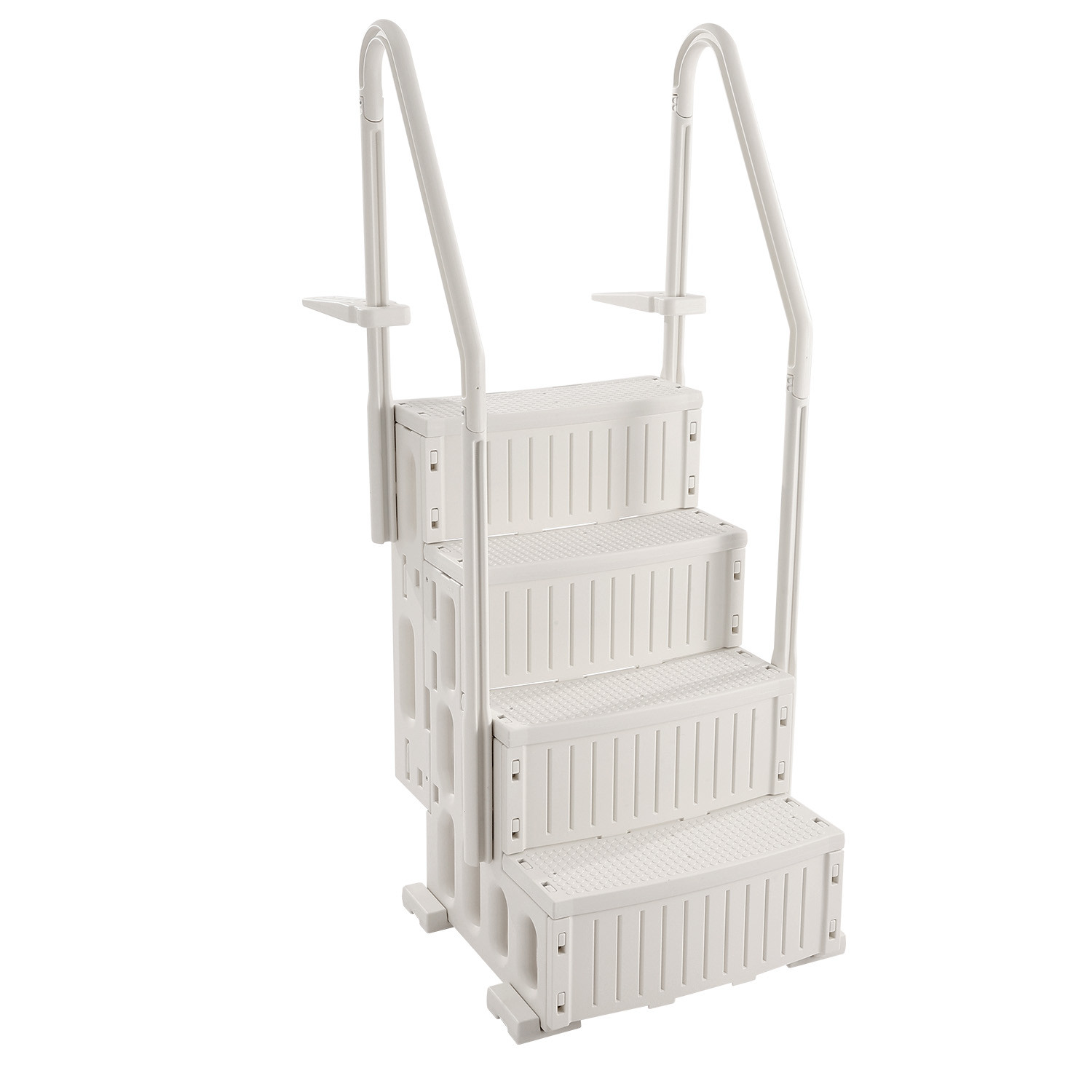 4-Step White Pool Ladder of Double Handrails Supports 400 lb for 48-54 In Pools