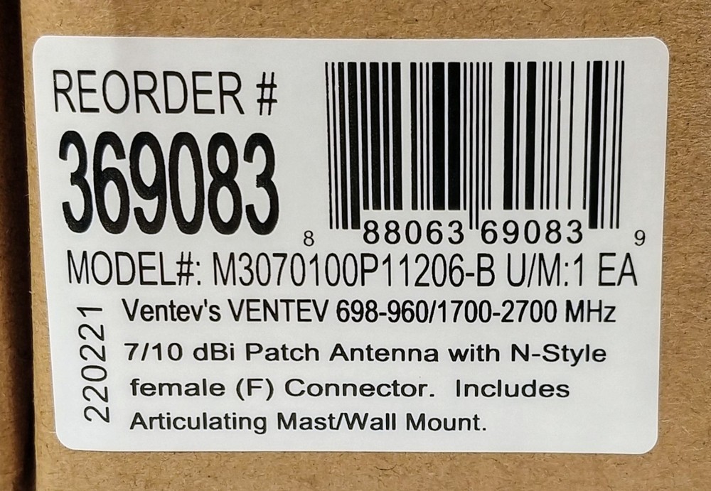 Terrawave Solutions Ventev's Patch Antenna Model #M3070100P11206-B