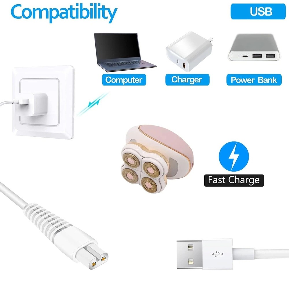 Charging Cable Replacement for Flawless Legs Shaver, 2 Pack Power Cord...