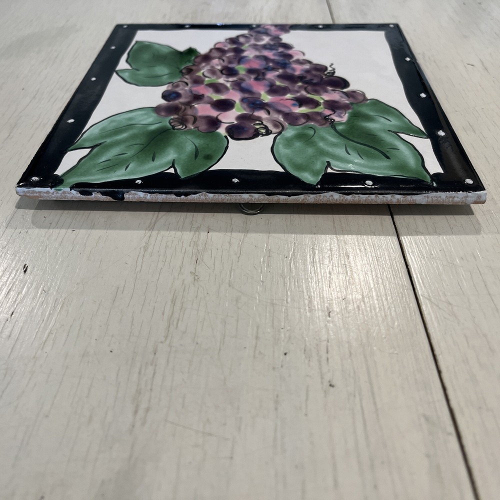 nansi s. design Handmade ceramic Grapes Trivet/Tile/Wall Decor￼ 7.75" Square