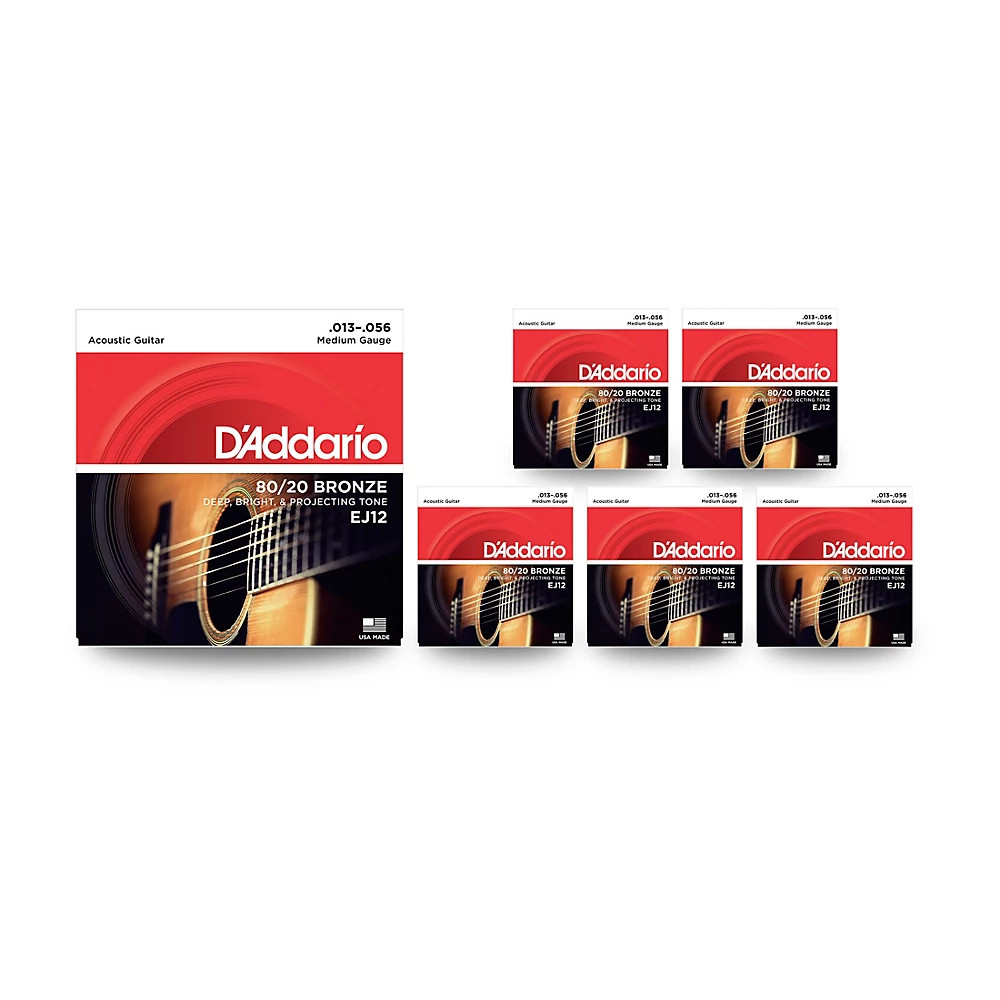 D'Addario EJ12 80/20 Bronze Medium Acoustic Guitar Strings - 3 Pack