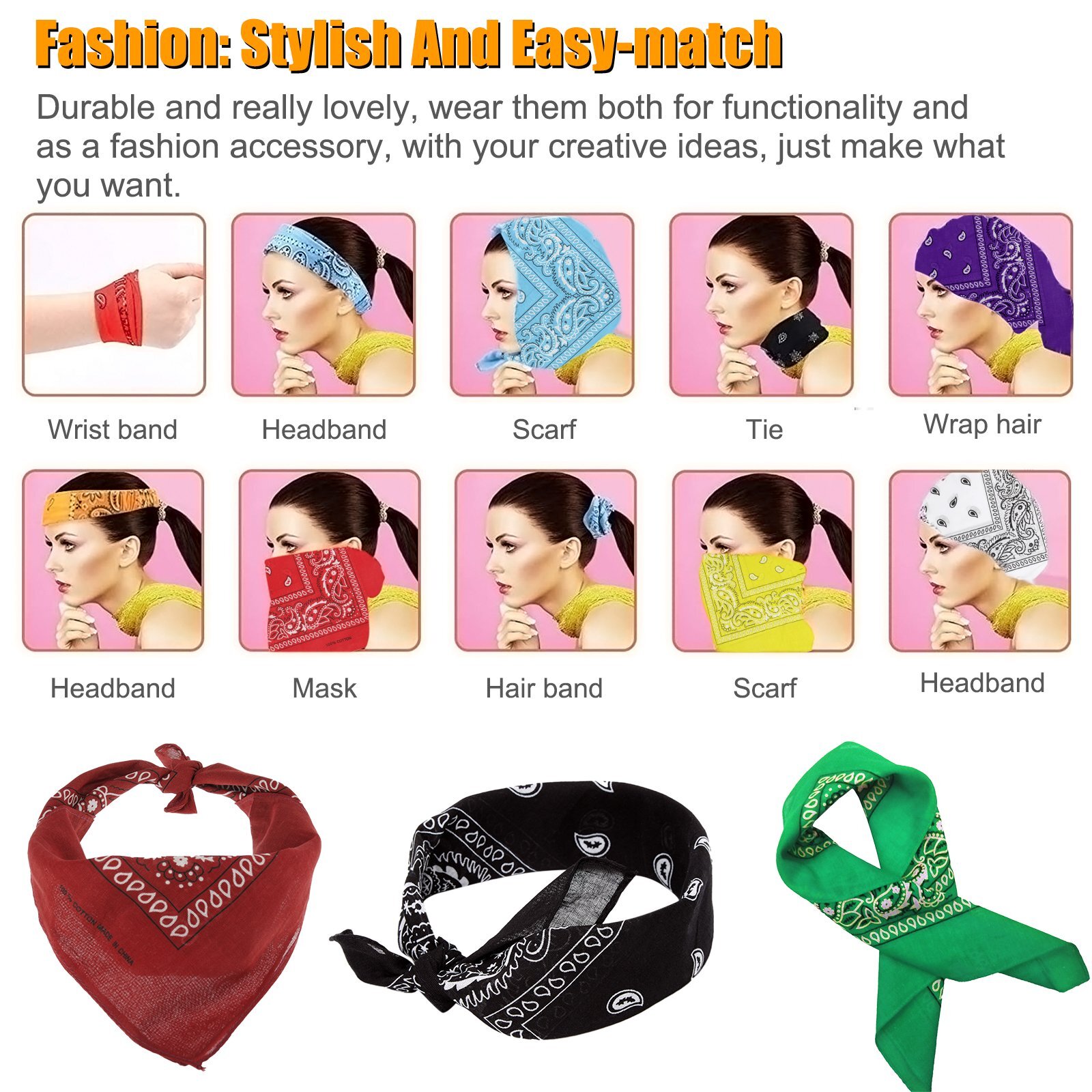 Mens Womens 3/6/12 Pack Lot Paisley Print Bandana 100% Cotton Head Warp Scarf