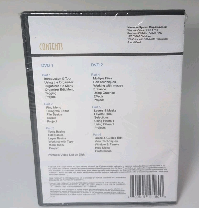 Learn Adobe Photoshop Elements 14 DVD ROM Brand New B496