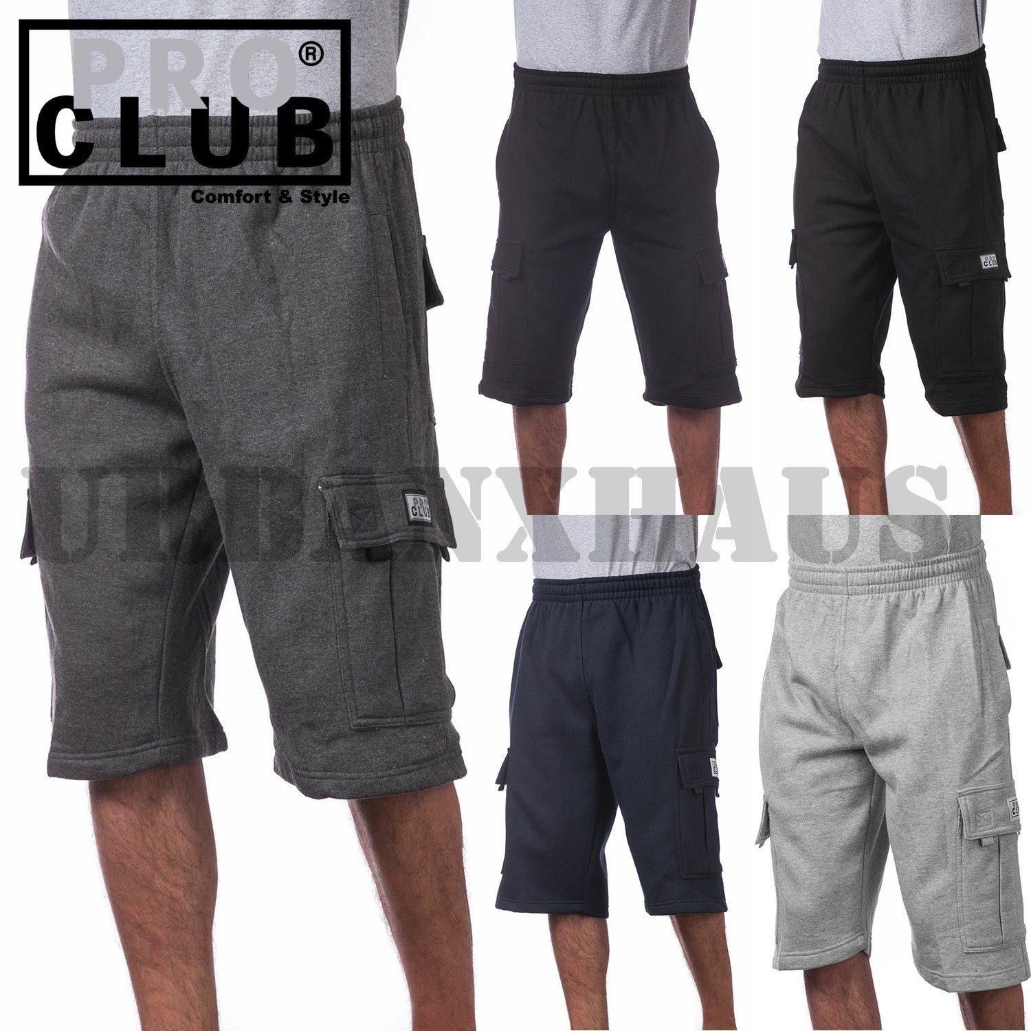 PRO CLUB MEN'S FLEECE CARGO SHORTS HEAVYWEIGHT S-3XL