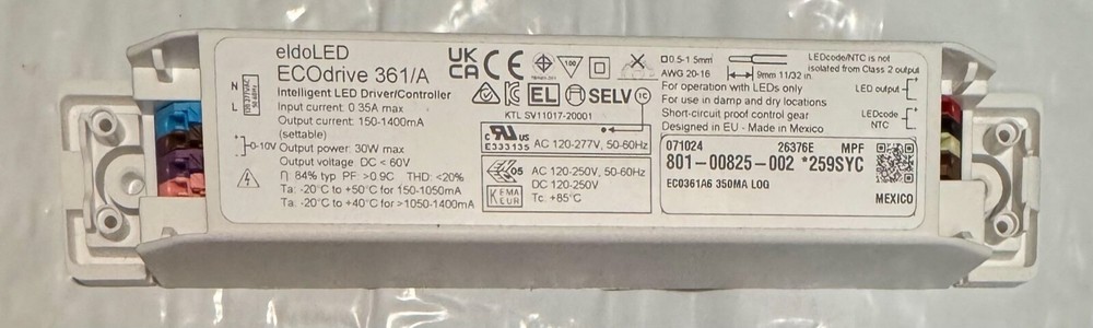 10 eldoLED ECOdrive 361/A Constant Current Programmable LED Driver 30W Dimmable