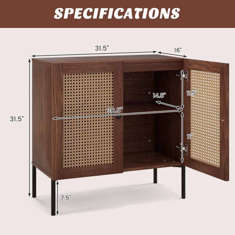 Kitchen Storage Cabinet Buffet Sideboard w/ 3-Position Adjustable Shelf Walnut