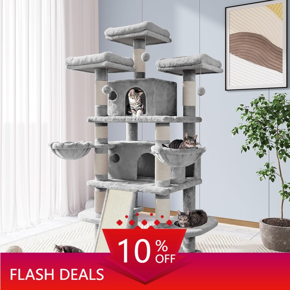 68 Inches Cat Tree/Scratching Post/Light Grey