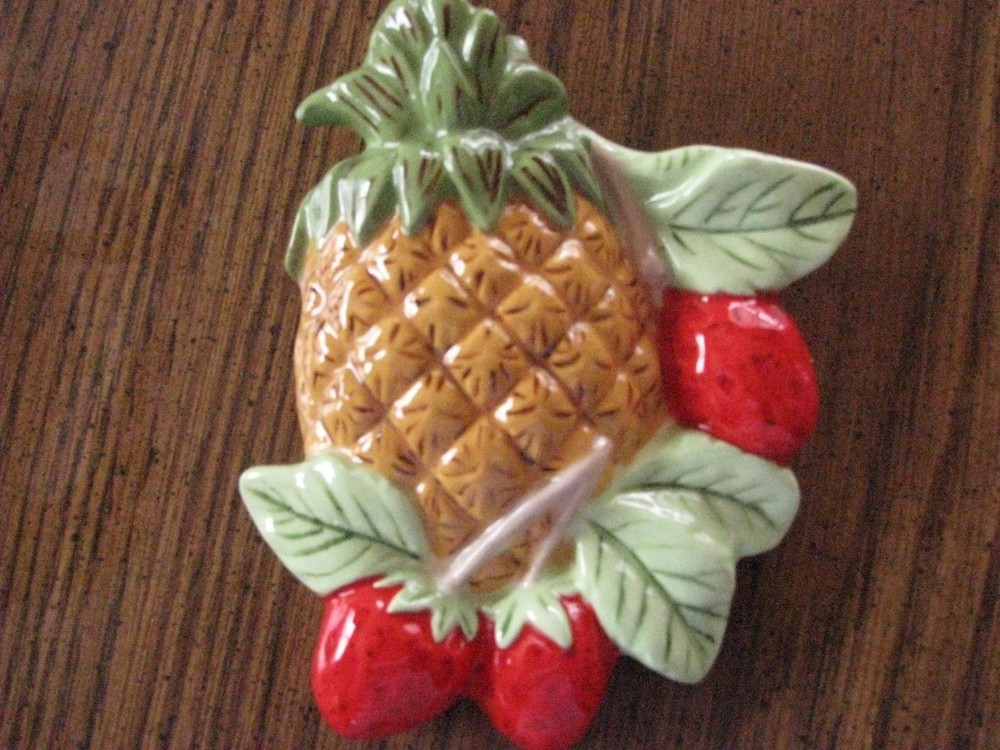 Vintage 2 Ceramic Fruit Decor Apple Plums Pineapple Strawberries