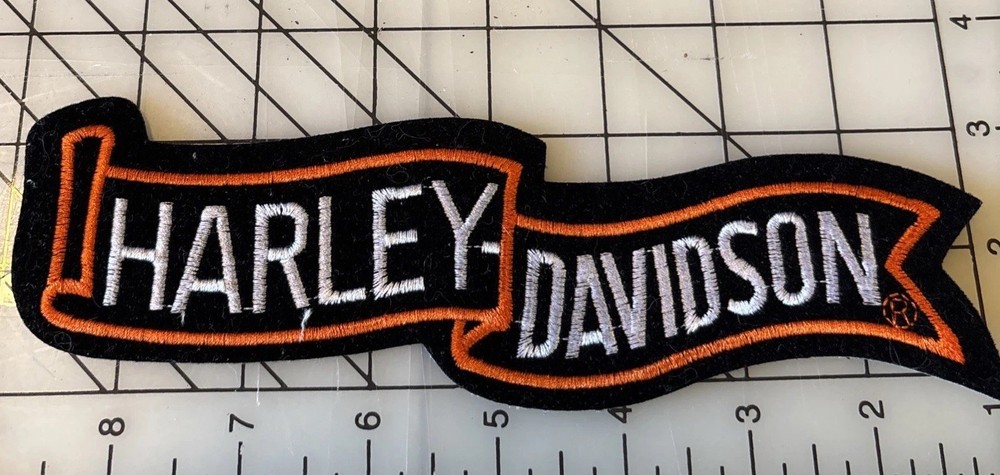 Large 8" Harley Davidson Banner Patch Ribbon Patch Orange Black