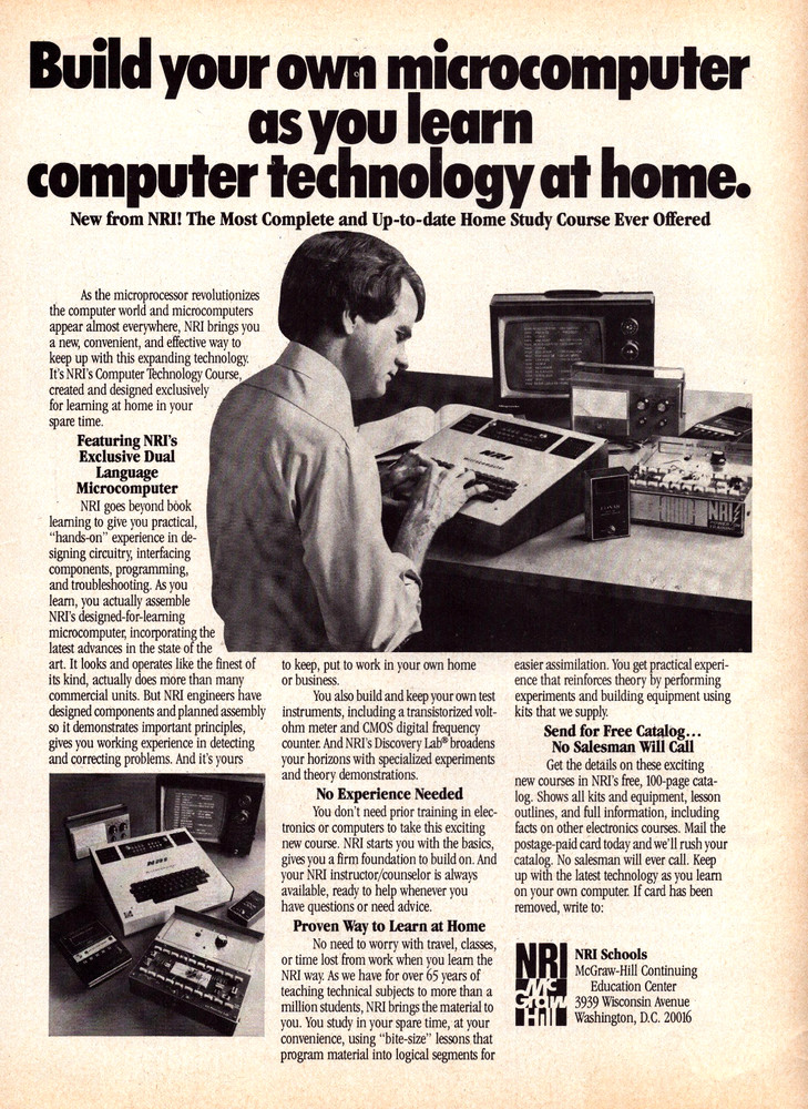 NRI Schools Mc Graw Hill Computer Technology Microcomputer Man Print Ad 1980
