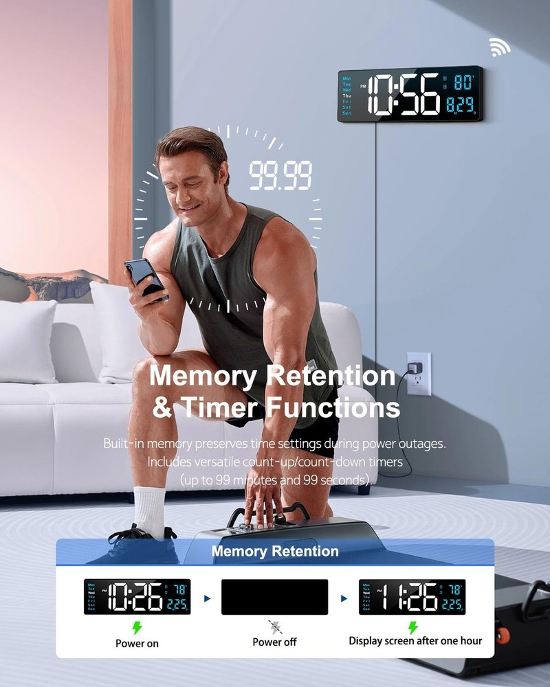 Digital Wall Clock, 16" Large Display Digital Clock with Night Light, Wall Cl...