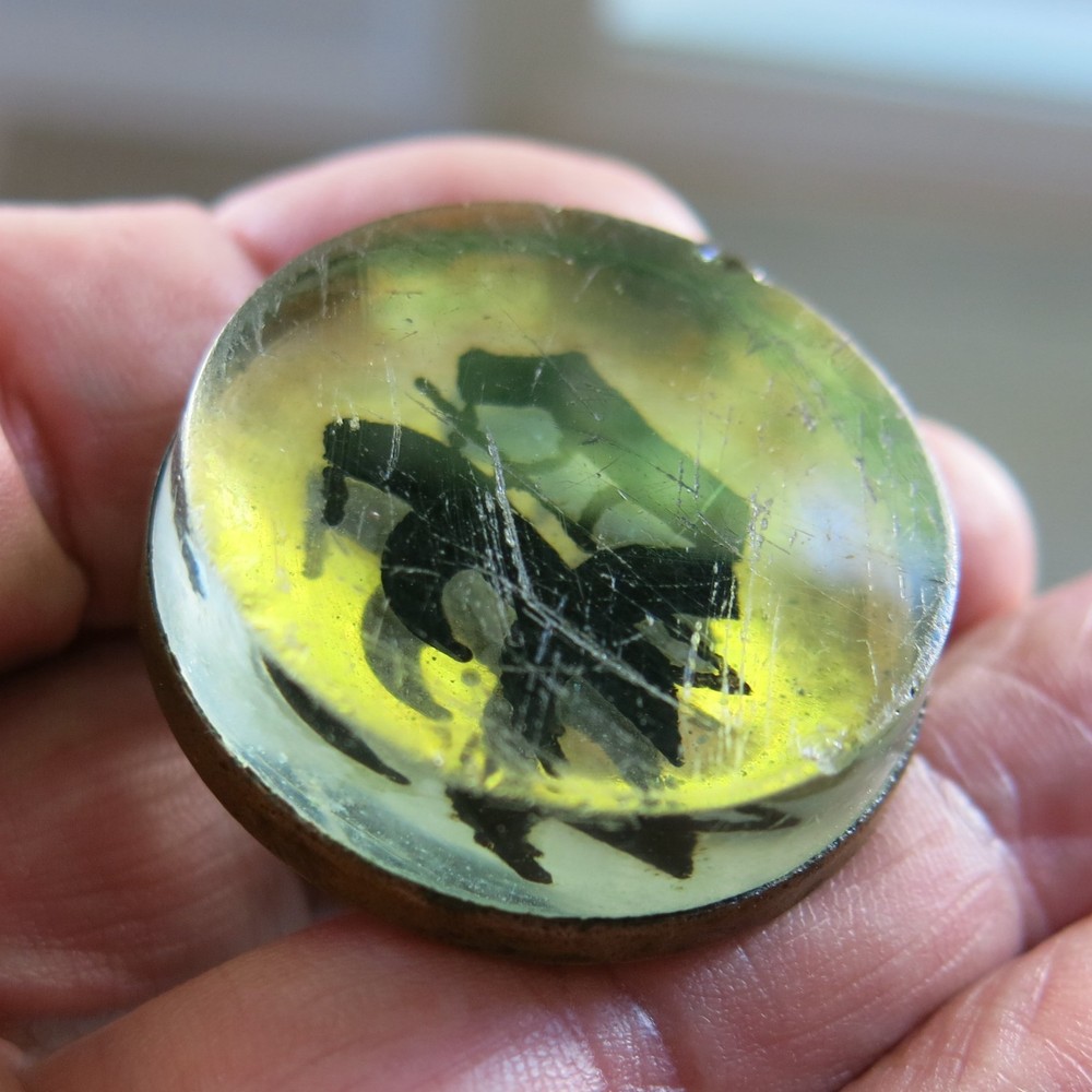 Bridle Rosette Brass Glass with Initial “D” [3908]