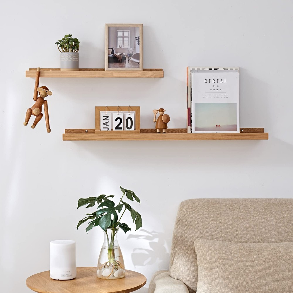 24 Inch Floating Shelves Wall Mounted Rustic Solid Oak Wood Natural 1 Pack