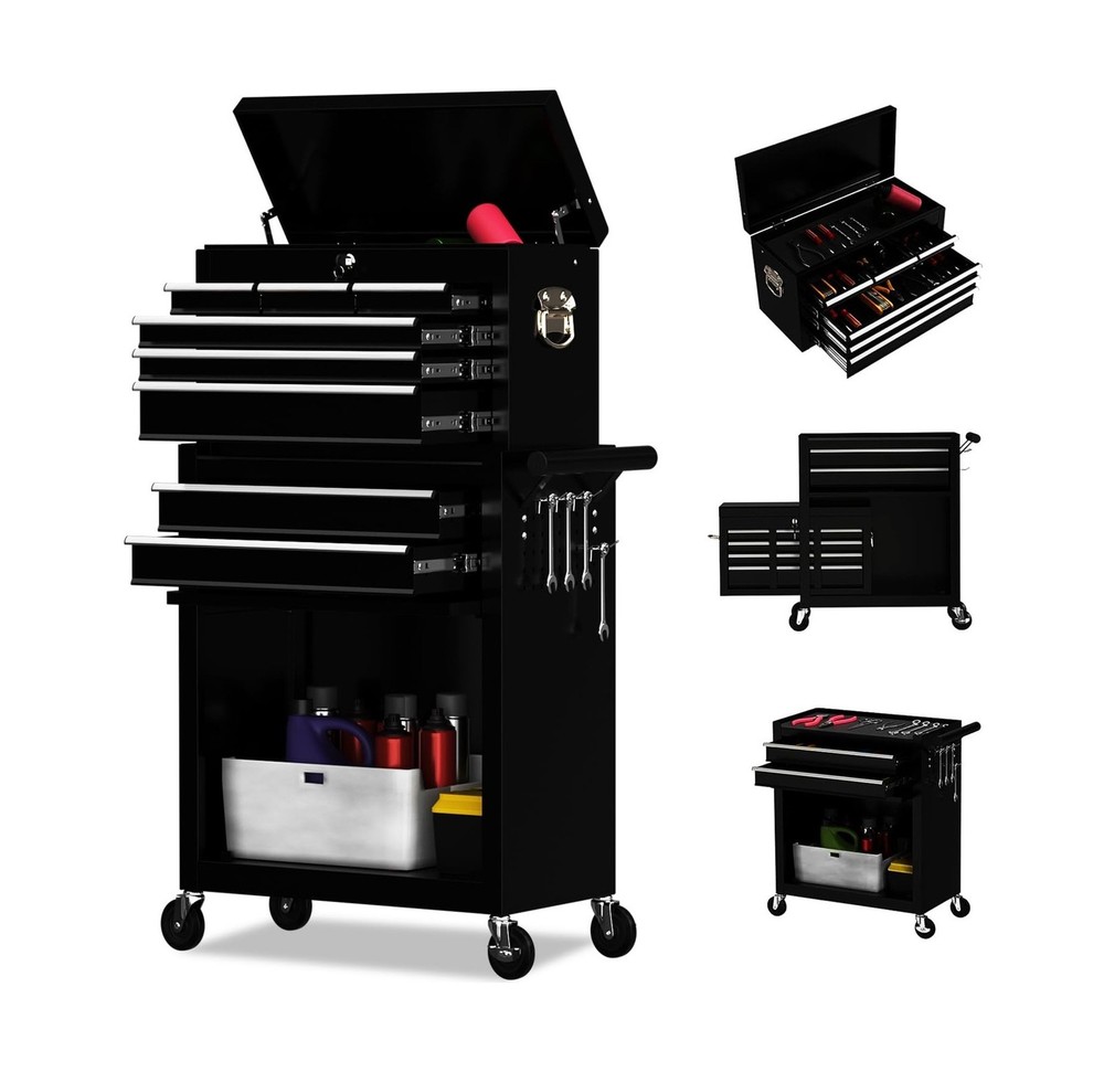 8 Drawer Rolling Tool Chest, High Capacity Tool Box with Lockable Wheels and ...