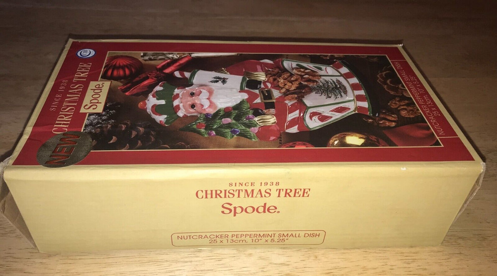 CHRISTMAS TREE SPODE SANTA NUTCRACKER PEPPERMINT SMALL DISH 10" X 5.25"