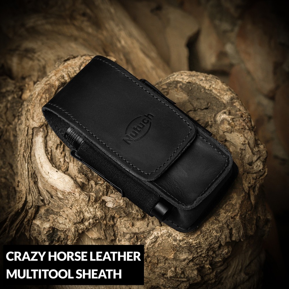 NUTUCH Leather EDC Multitool Sheath with Flip Closure | Leather EDC Organizer