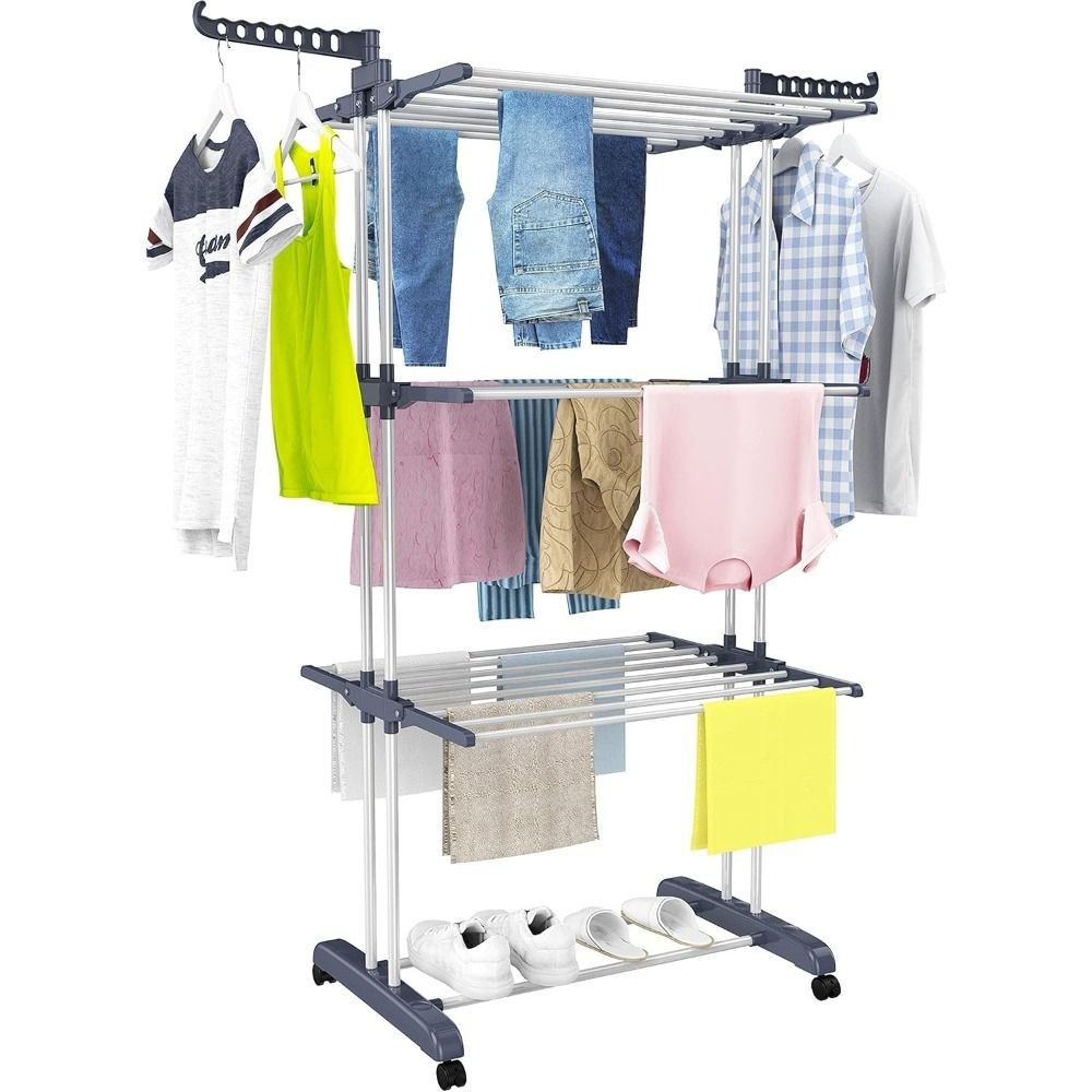 4-Tier Foldable Clothes Drying Rack with Wheels - Space-Saving Laundry Solution