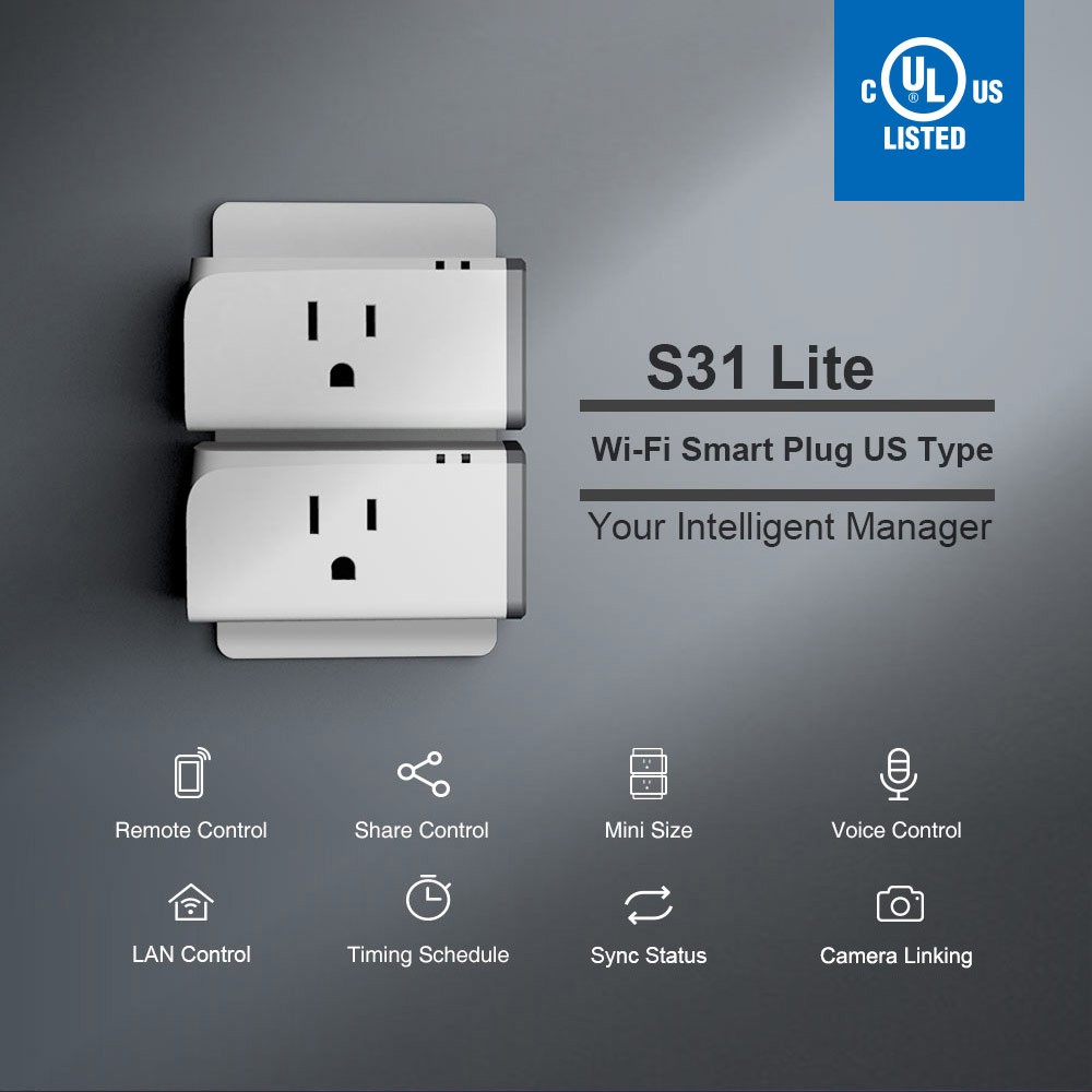 2pcs SONOFF S31 Lite Wifi Plug, Smart Plug,15A Smart Socket Outlet Timer Switch