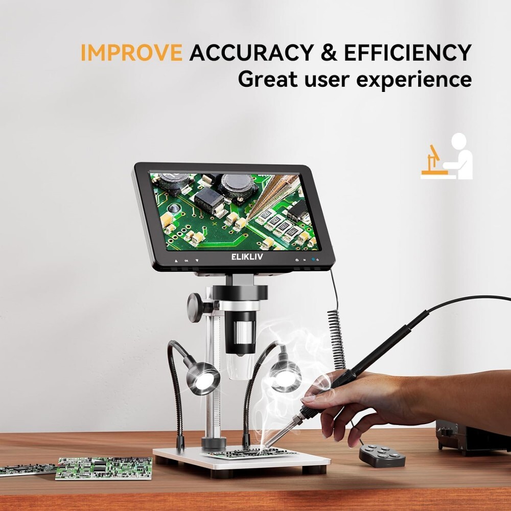 Elikliv 1200X Digital Microscope HD Camera 7" LCD 1080p Coin Magnifier w/ Light