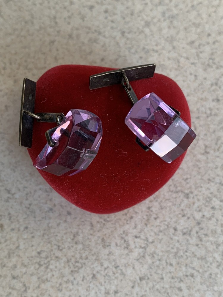 Vintage USSR Russian Crystal Soviet Cufflinks Silver 875