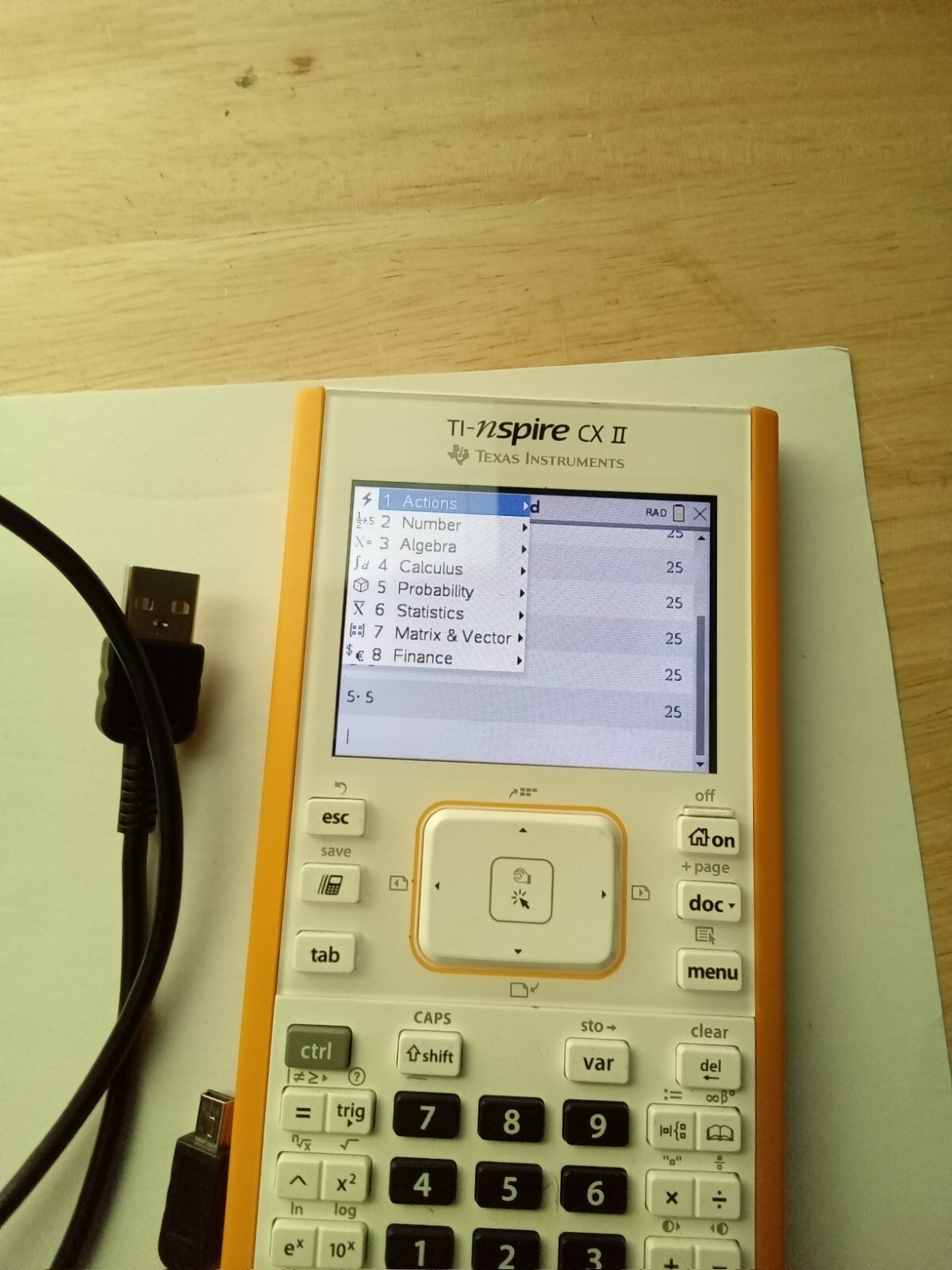 Texas Instruments TI Nspire CX II Graphing Calculator with charger USB cable