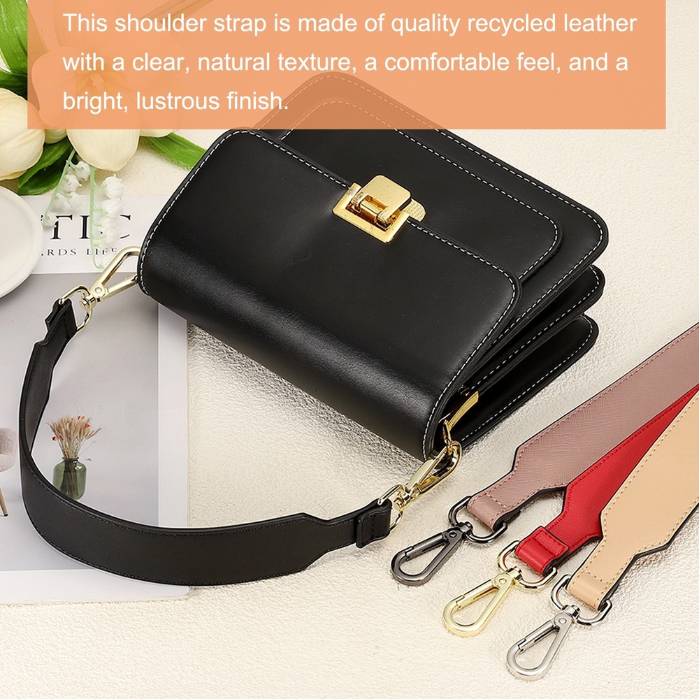 16 Inch Leather Purse Strap, Plain Pattern with Black Buckle, White