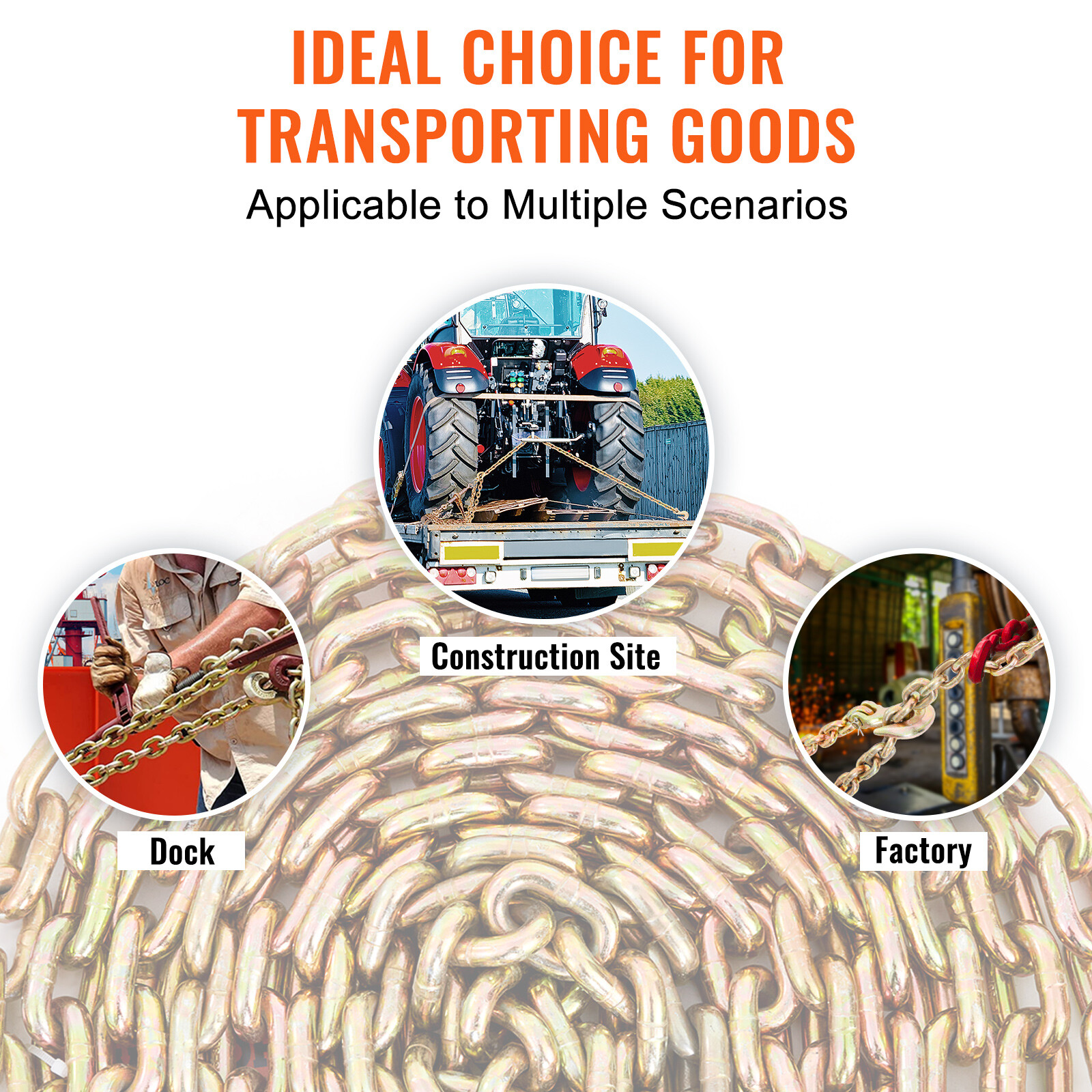 VEVOR 2 Pack 5/16'' x 20' G80 Tow Chain Tie Down Binder Chain with Hooks 4900lbs