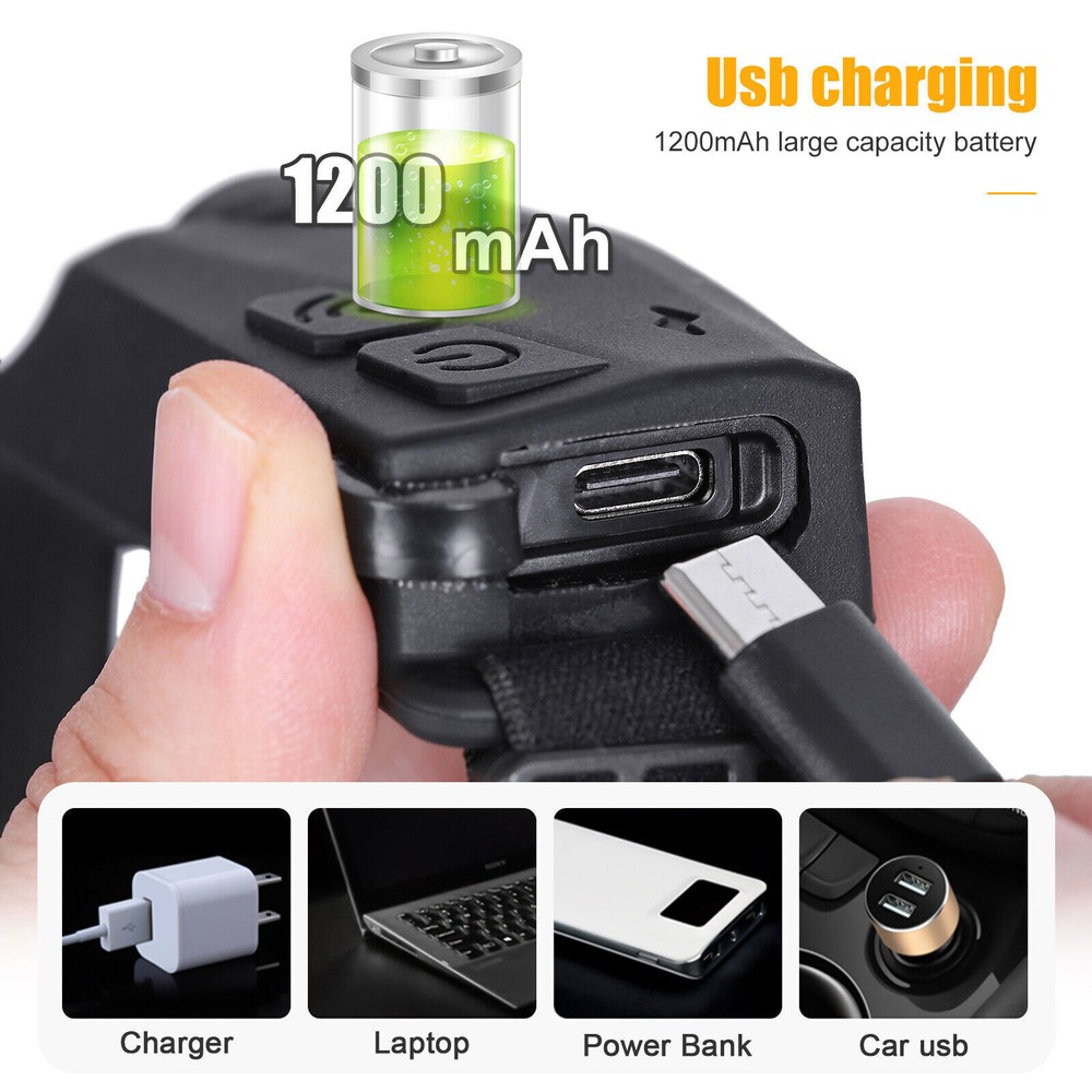 2 PCS COB Headlamp USB Rechargeable Headlight Torch Flashlight Head Lamp Outdoor
