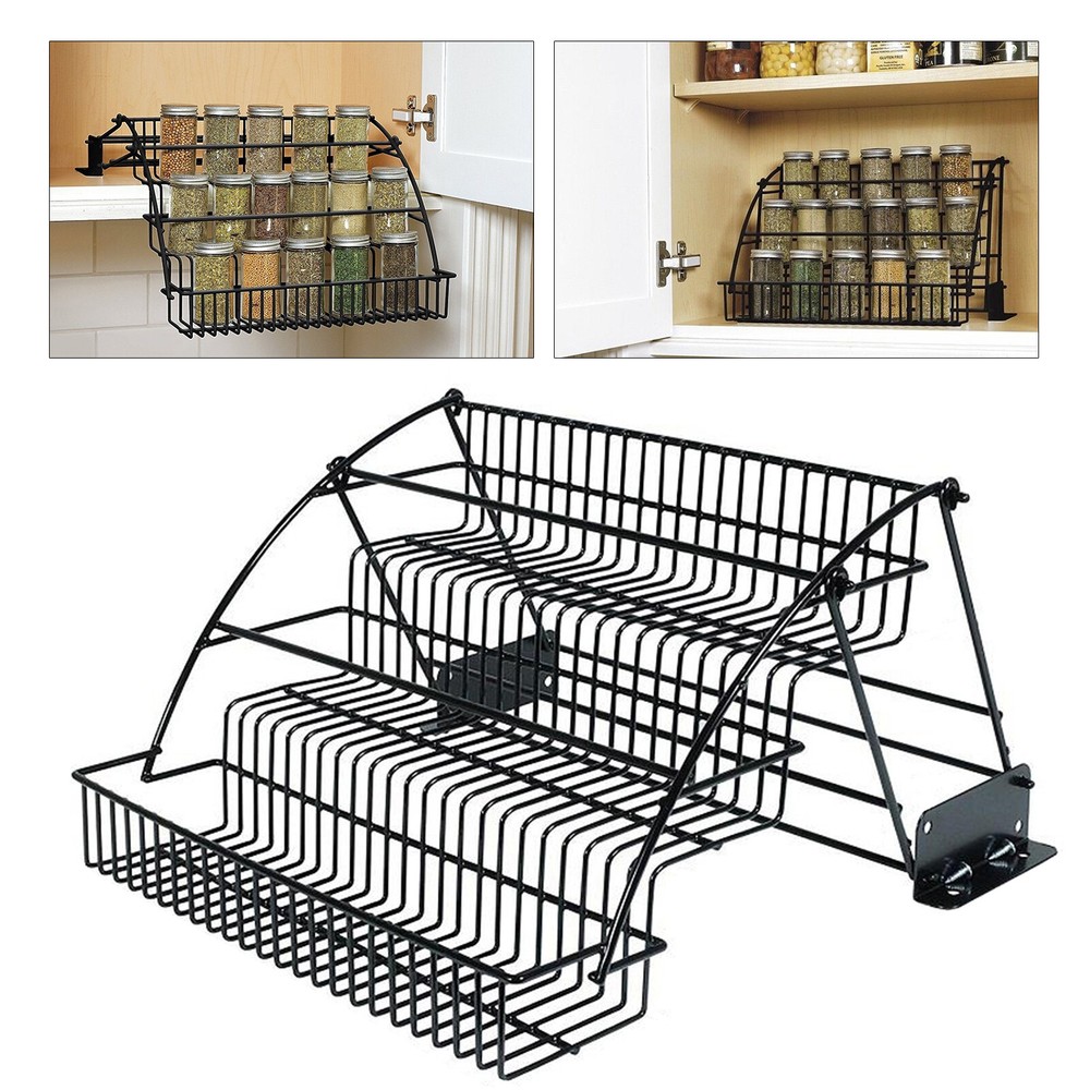 3 Tier Pull down Cabinet Spice Rack Organizer,Metal Storage Shelf for Kitchen