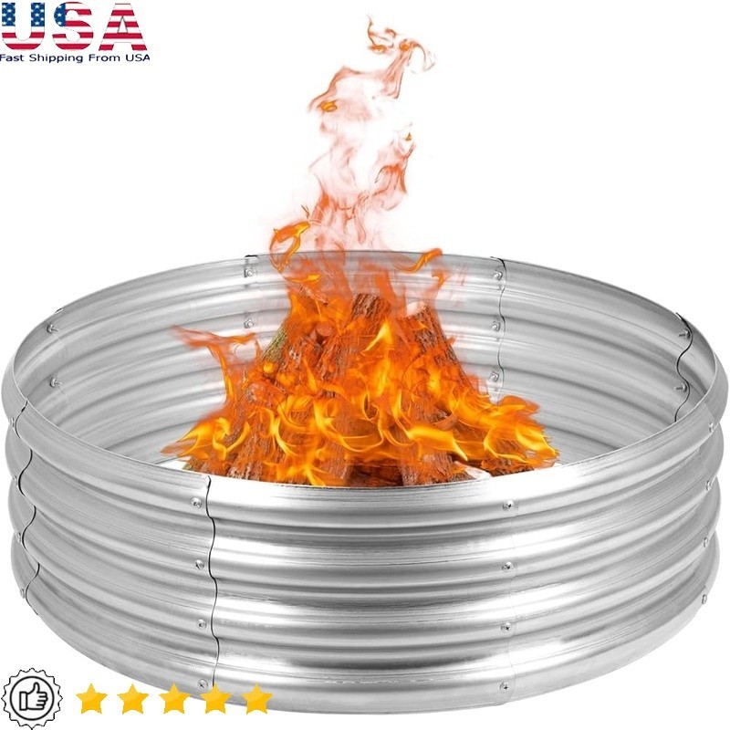 Galvanized Steel Fire Pit Ring 36 Inch Easy Assembly Outdoor Campfire Use