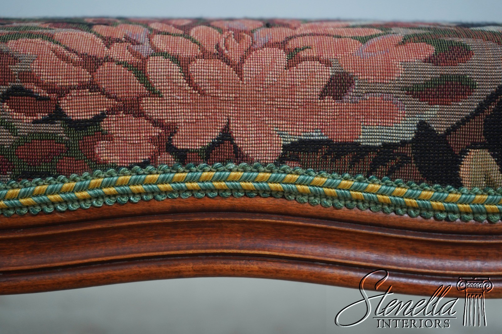 70447: Vintage Country French Mahogany Upholstered Footstool