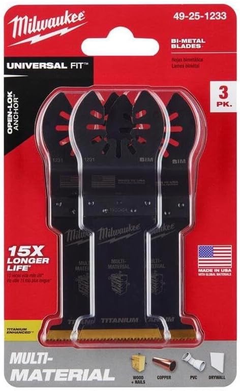 Milwaukee 49-25-1233 Titanium Enhanced 3 Pk 1-3/8" Oscillating Multi Tool Blades