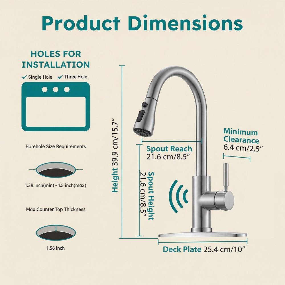 Touchless Kitchen Faucet with Pull-Down Sprayer - Includes Deck Plate, 24" Hose