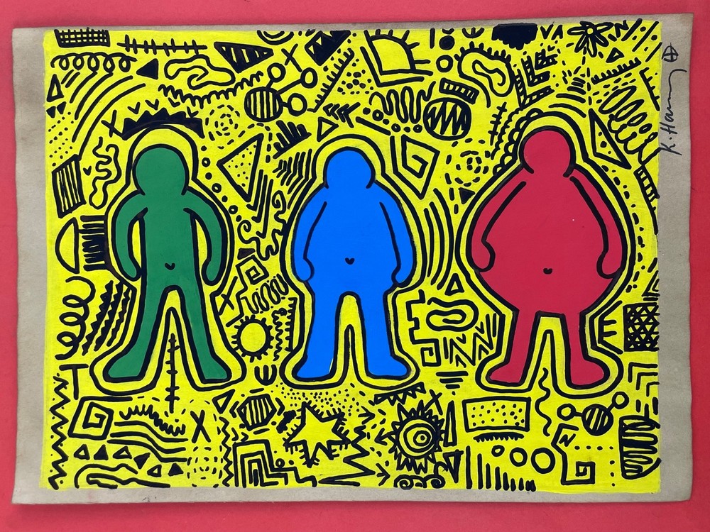 Keith Haring Drawing on paper (Handmade) signed and stamped