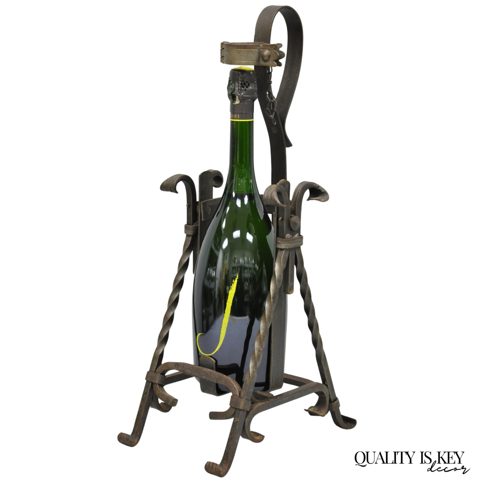 Antique German Arts & Crafts Wrought Iron Asbach Uralt 3 L Brandy Pourer Server