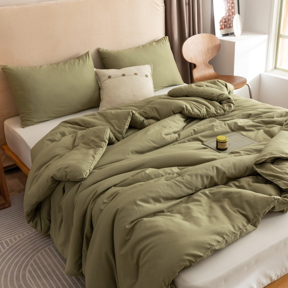 King Size Comforter Set Olive Green, 3pcs (1 Boho Comforter & 2 Pillowcases),...
