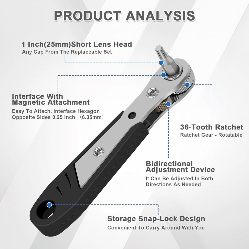 Ratcheting Right Angle Screwdriver Hex Drive 90 Degree Offset + 10pc Bits Set