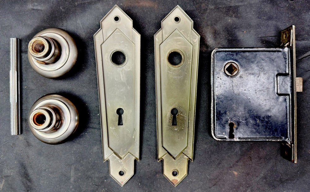 Art Deco Corbin Miami Pattern B Design Interior Knobs, Plates, Nickel Chrome